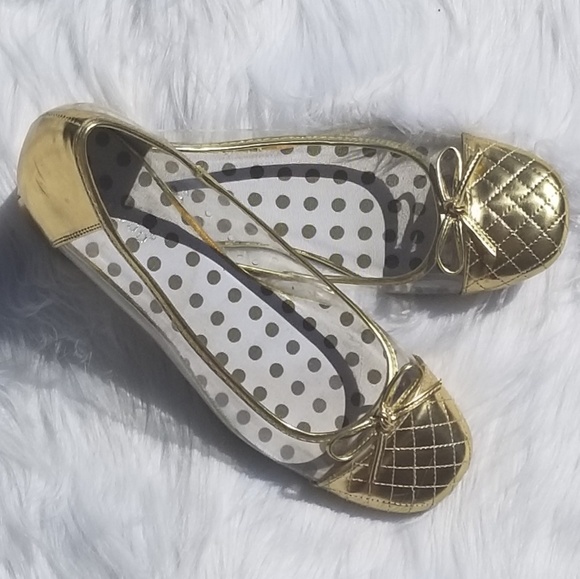 Quilted Gold Ballet Flats with Cute Bow Detail - Picture 8 of 8